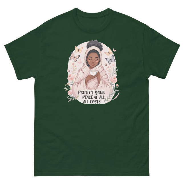 Protect Your Peace Tee – Floral Afro Soft Aesthetic Design #4 Women Tees Style Junction – Custom Digital Designs & Apparel Forest Green S