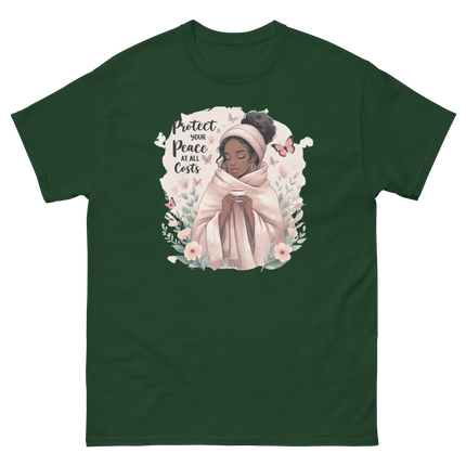 Protect Your Peace Tee – Floral Afro Soft Aesthetic Design #5 Women Tees Style Junction – Custom Digital Designs & Apparel Forest Green S