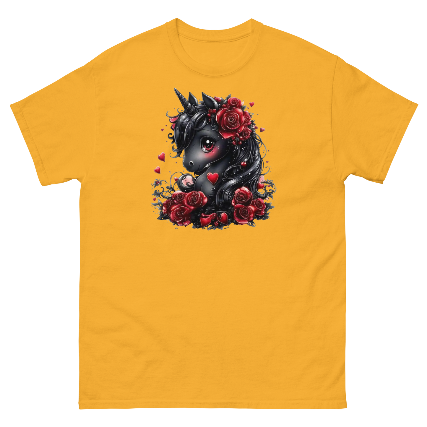 Black & Red Unicorn Women's Classic Tee Physical T-Shirt Style-Junction Custom Designs & Prints Gold S