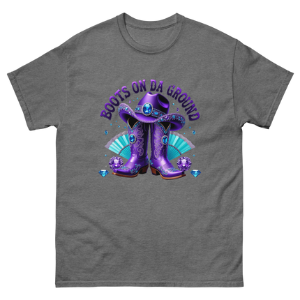 Boots on Da Ground Tee – Purple Fan & Jewel Design #1 Women Tees Style Junction – Custom Digital Designs & Apparel Graphite Heather S