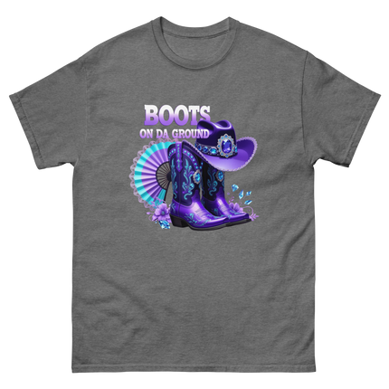 Boots on Da Ground Tee – Purple Fan & Jewel Design #2 Women Tees Style Junction – Custom Digital Designs & Apparel Graphite Heather S