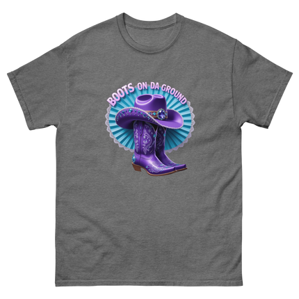 Boots on Da Ground Tee – Purple Fan & Jewel Design #3 Women Tees Style Junction – Custom Digital Designs & Apparel Graphite Heather S