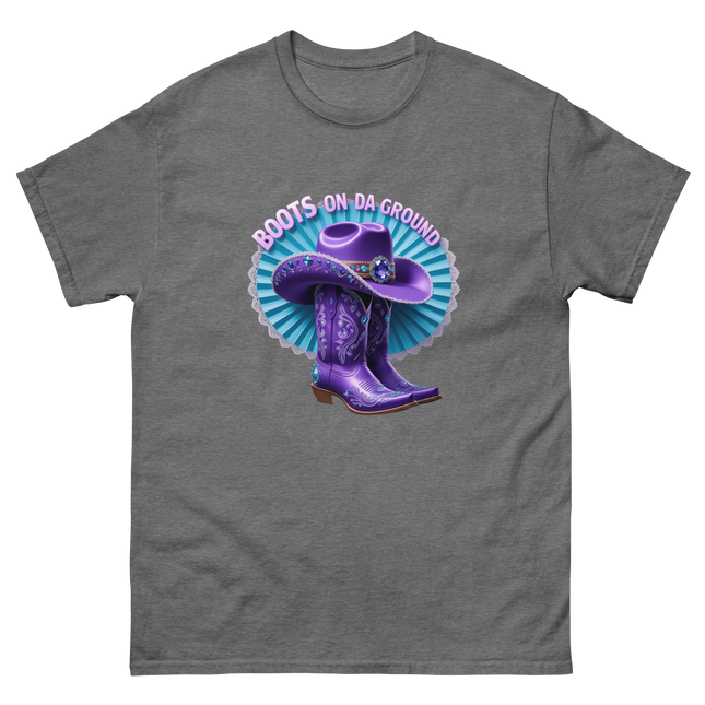 Boots on Da Ground Tee – Purple Fan & Jewel Design #3 Women Tees Style Junction – Custom Digital Designs & Apparel Graphite Heather S