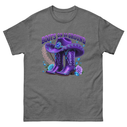 Boots on Da Ground Tee – Purple Fan & Jewel Design #4 Women Tees Style Junction – Custom Digital Designs & Apparel Graphite Heather S