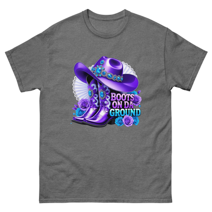 Boots on Da Ground Tee – Purple Fan & Jewel Design #5 Women Tees Style Junction – Custom Digital Designs & Apparel Graphite Heather S
