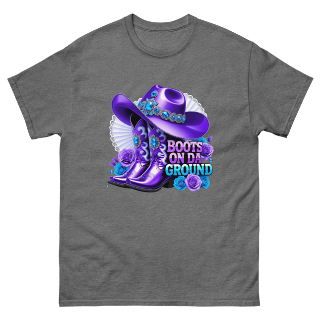 Boots on Da Ground Tee – Purple Fan & Jewel Design #5 Women Tees Style Junction – Custom Digital Designs & Apparel Graphite Heather S