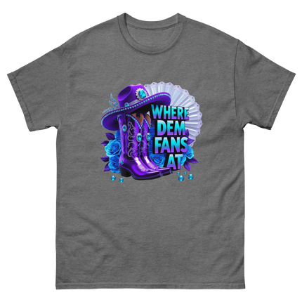 Where Dem Fans At Tee – Bold Purple Cowgirl Energy Women Tees Style Junction – Custom Digital Designs & Apparel Graphite Heather S