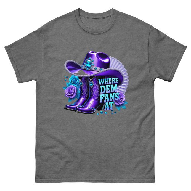 Where Dem Fans At Tee – Luxe Blue & Violet Fan Vibe Women Tees Style Junction – Custom Digital Designs & Apparel Graphite Heather S