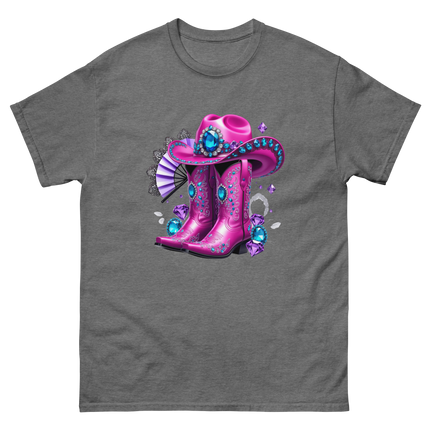 Hot Pink Cowgirl Tee – Glam Boots on Da Ground Style Women Tees Style Junction – Custom Digital Designs & Apparel Graphite Heather S