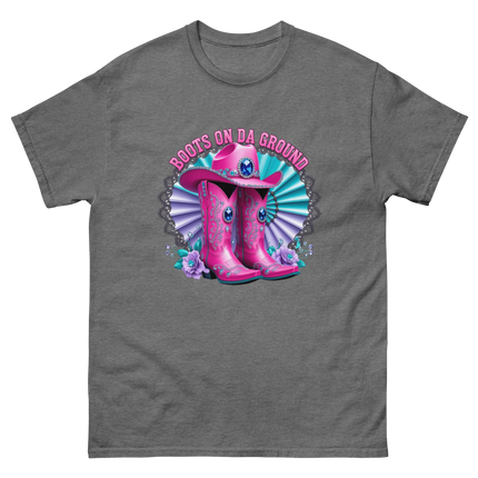 Blinged Out Cowgirl Tee – Pink Boots on Da Ground Women Tees Style Junction – Custom Digital Designs & Apparel Graphite Heather S