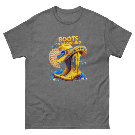 Bold Western Bling Tee – Yellow Boots & Hat Look Women Tees Style Junction – Custom Digital Designs & Apparel Graphite Heather S