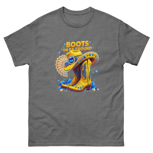 Bold Western Bling Tee – Yellow Boots & Hat Look Women Tees Style Junction – Custom Digital Designs & Apparel Graphite Heather S
