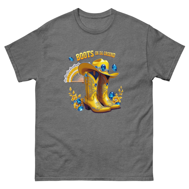 Golden Western Tee – Yellow Floral Boots on Da Ground Women Tees Style Junction – Custom Digital Designs & Apparel Graphite Heather S