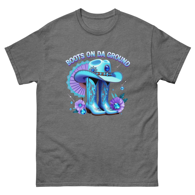 Light Blue Cowgirl Tee – Boots on Da Ground Western Glam Women Tees Style Junction – Custom Digital Designs & Apparel Graphite Heather S