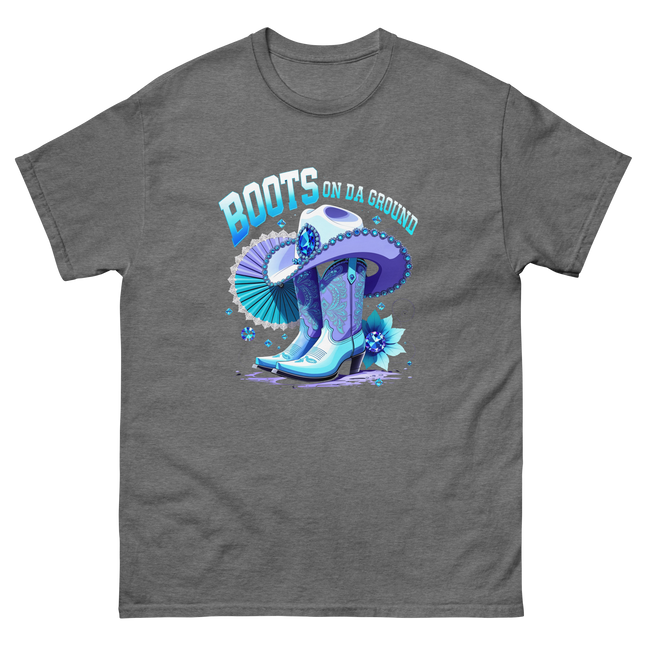 Icy Blue Glam Tee – Cowgirl Boots with Jewel Accents Women Tees Style Junction – Custom Digital Designs & Apparel Graphite Heather S