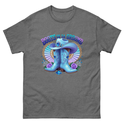 Western Shine Tee – Boots on Da Ground in Cool Blue Women Tees Style Junction – Custom Digital Designs & Apparel Graphite Heather S