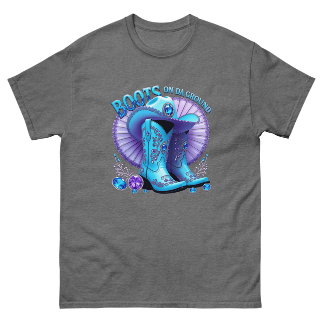 Sparkling Cowgirl Tee – Lavender Fan & Blue Boot Look Women Tees Style Junction – Custom Digital Designs & Apparel Graphite Heather S