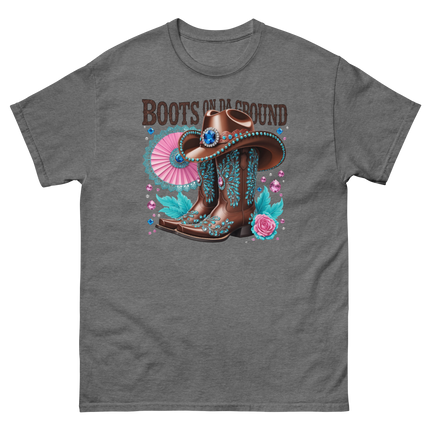 Brown Rhinestone Cowgirl Boots Tee – Boots on Da Ground #1 Women Tees Style Junction – Custom Digital Designs & Apparel Graphite Heather S