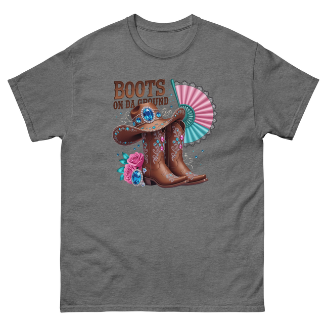 Brown Rhinestone Cowgirl Boots Tee – Boots on Da Ground #3 Women Tees Style Junction – Custom Digital Designs & Apparel Graphite Heather S