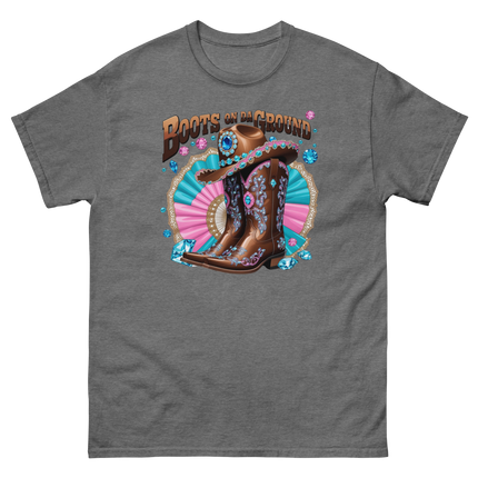 Brown Rhinestone Cowgirl Boots Tee – Boots on Da Ground #4 Women Tees Style Junction – Custom Digital Designs & Apparel Graphite Heather S