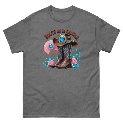 Brown Rhinestone Cowgirl Boots Tee – Boots on Da Ground #5 Women Tees Style Junction – Custom Digital Designs & Apparel Graphite Heather S
