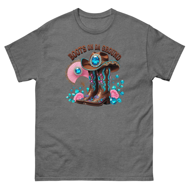 Brown Rhinestone Cowgirl Boots Tee – Boots on Da Ground #5 Women Tees Style Junction – Custom Digital Designs & Apparel Graphite Heather S