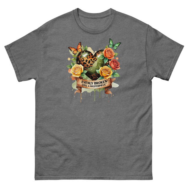 Evenly Broken Leopard Heart Tee – Watercolor Floral Vibes #1 Women Tees Style Junction – Custom Digital Designs & Apparel Graphite Heather S