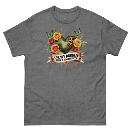 Evenly Broken Leopard Heart Tee – Watercolor Floral Vibes #3 Women Tees Style Junction – Custom Digital Designs & Apparel Graphite Heather S