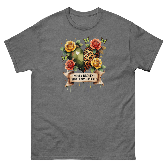 Evenly Broken Leopard Heart Tee – Watercolor Floral Vibes #4 Women Tees Style Junction – Custom Digital Designs & Apparel Graphite Heather S