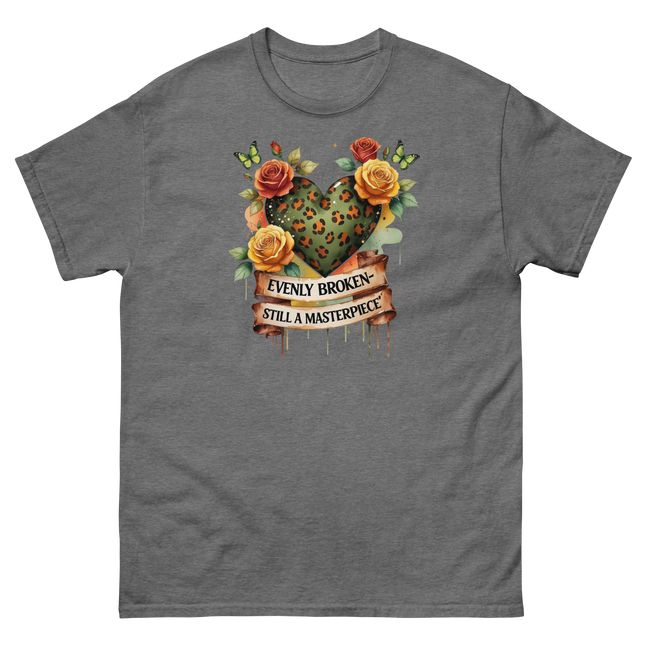 Evenly Broken Leopard Heart Tee – Watercolor Floral Vibes #5 Women Tees Style Junction – Custom Digital Designs & Apparel Graphite Heather S