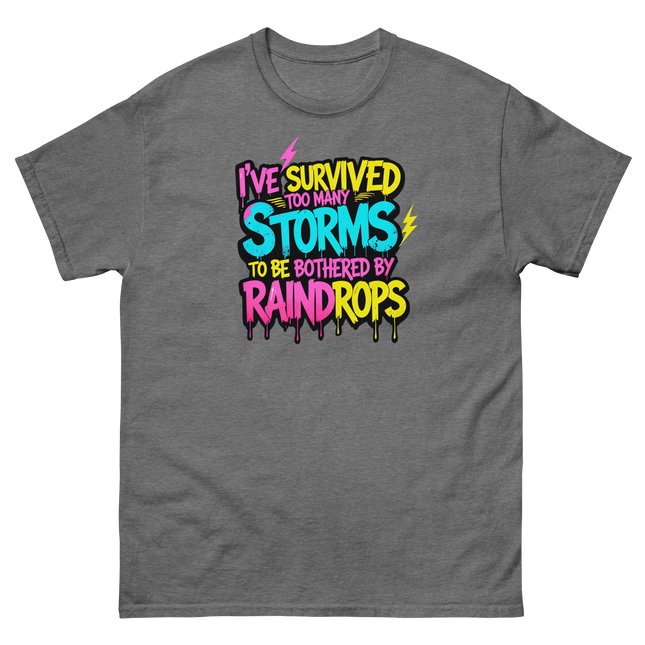 Survived the Storms Statement Tee – Neon Streetwear Bold Vibes Women Tees Style Junction – Custom Digital Designs & Apparel Graphite Heather S