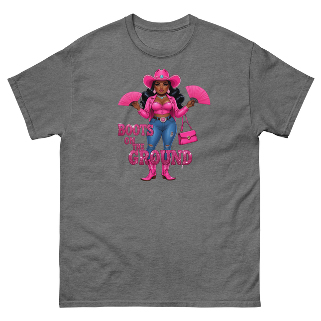 Pink Glam Cowgirl Tee – Boots on the Ground Graphic Shirt #4 Women Tees Style Junction – Custom Digital Designs & Apparel Graphite Heather S
