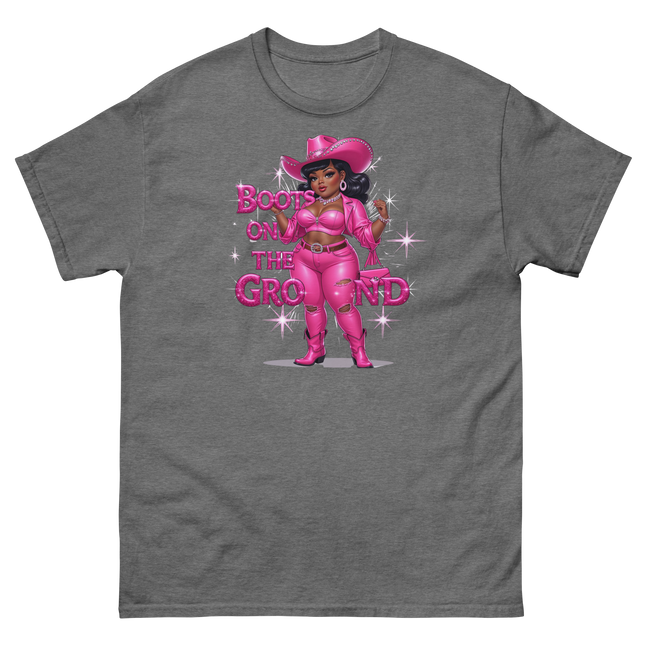 Pink Glam Cowgirl Tee – Boots on the Ground Graphic Shirt #5 Women Tees Style Junction – Custom Digital Designs & Apparel Graphite Heather S