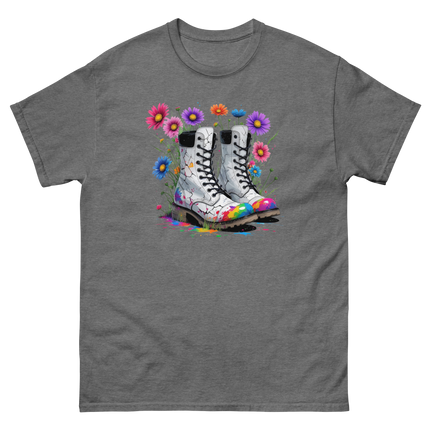 Rainbow Combat Boots Tee – Floral Festival Graphic Shirt #1 Women Tees Style Junction – Custom Digital Designs & Apparel Graphite Heather S