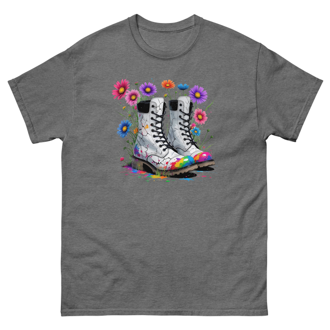 Rainbow Combat Boots Tee – Floral Festival Graphic Shirt #1 Women Tees Style Junction – Custom Digital Designs & Apparel Graphite Heather S