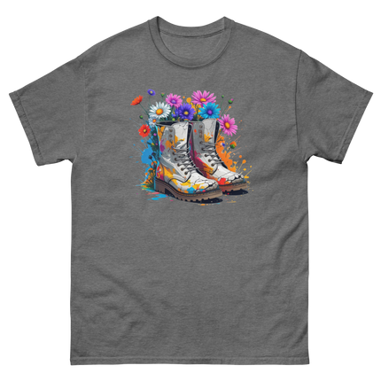 Rainbow Combat Boots Tee – Floral Festival Graphic Shirt #2 Women Tees Style Junction – Custom Digital Designs & Apparel Graphite Heather S