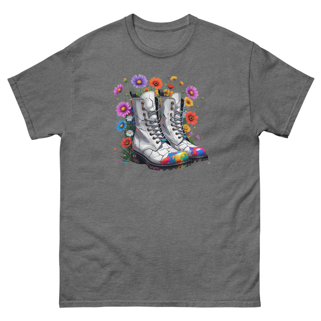Rainbow Combat Boots Tee – Floral Festival Graphic Shirt #3 Women Tees Style Junction – Custom Digital Designs & Apparel Graphite Heather S