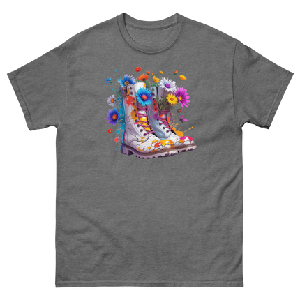 Rainbow Combat Boots Tee – Floral Festival Graphic Shirt #4 Women Tees Style Junction – Custom Digital Designs & Apparel Graphite Heather S