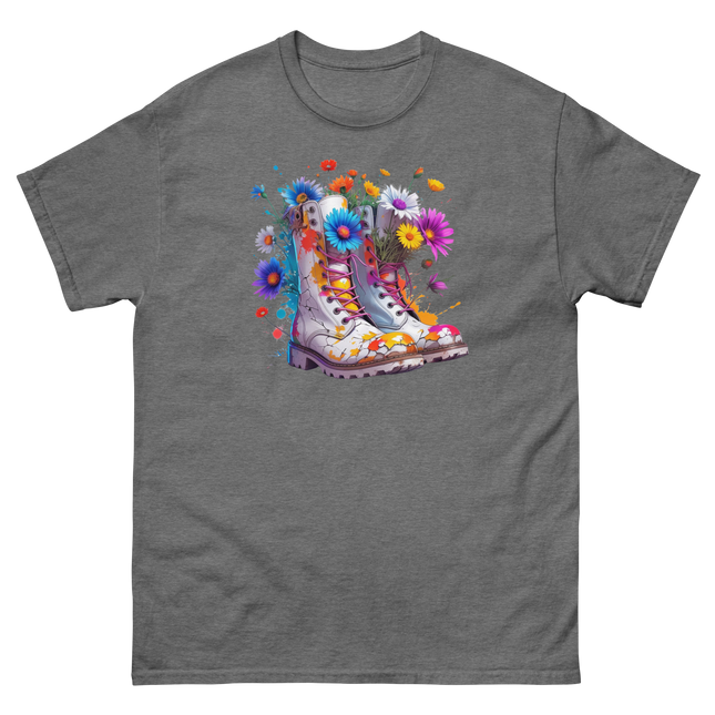 Rainbow Combat Boots Tee – Floral Festival Graphic Shirt #4 Women Tees Style Junction – Custom Digital Designs & Apparel Graphite Heather S