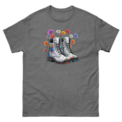 Rainbow Combat Boots Tee – Floral Festival Graphic Shirt #5 Women Tees Style Junction – Custom Digital Designs & Apparel Graphite Heather S