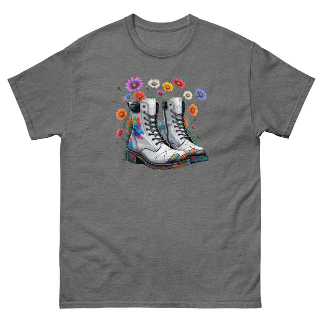 Rainbow Combat Boots Tee – Floral Festival Graphic Shirt #5 Women Tees Style Junction – Custom Digital Designs & Apparel Graphite Heather S