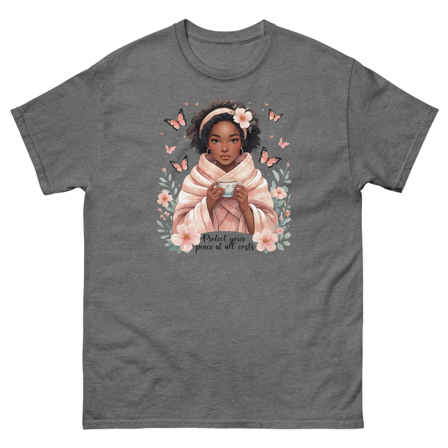 Protect Your Peace Tee – Floral Afro Soft Aesthetic Design #1 Women Tees Style Junction – Custom Digital Designs & Apparel Graphite Heather S