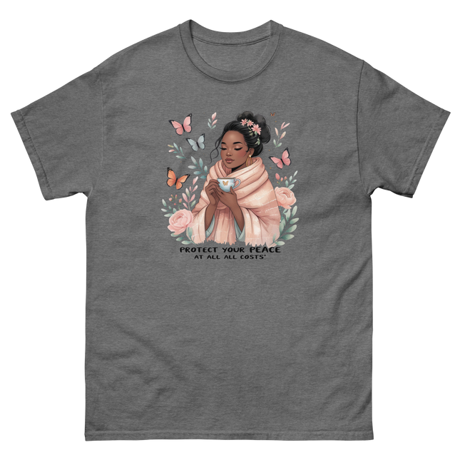 Protect Your Peace Tee – Floral Afro Soft Aesthetic Design #2 Women Tees Style Junction – Custom Digital Designs & Apparel Graphite Heather S