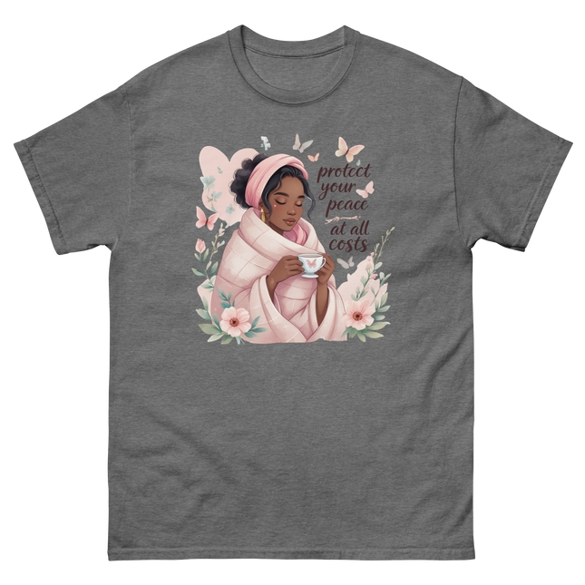 Protect Your Peace Tee – Floral Afro Soft Aesthetic Design #3 Women Tees Style Junction – Custom Digital Designs & Apparel Graphite Heather S