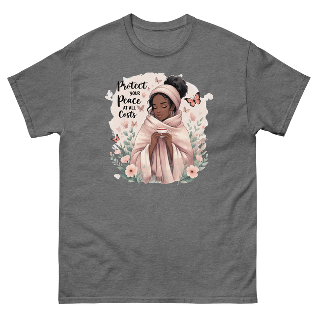 Protect Your Peace Tee – Floral Afro Soft Aesthetic Design #5 Women Tees Style Junction – Custom Digital Designs & Apparel Graphite Heather S