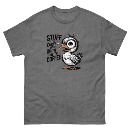 Stuff the Early Worm Coffee Bird Tee – Funny Graphic Shirt Women Tees Style Junction – Custom Digital Designs & Apparel Graphite Heather S