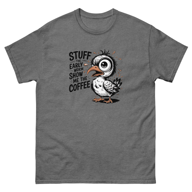 Stuff the Early Worm Coffee Bird Tee – Funny Graphic Shirt Women Tees Style Junction – Custom Digital Designs & Apparel Graphite Heather S