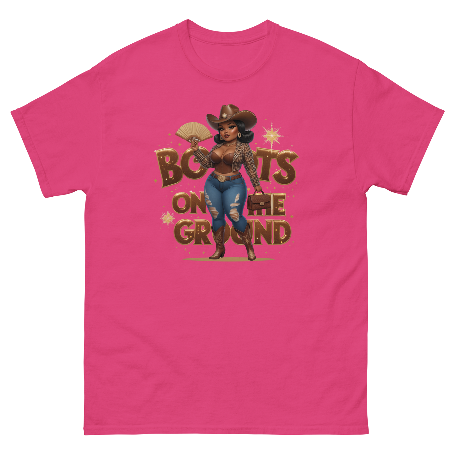 Boots on the Ground Curvy Cowgirl T-Shirt – Bold Western Style Women Tees Style Junction – Custom Digital Designs & Apparel Heliconia S