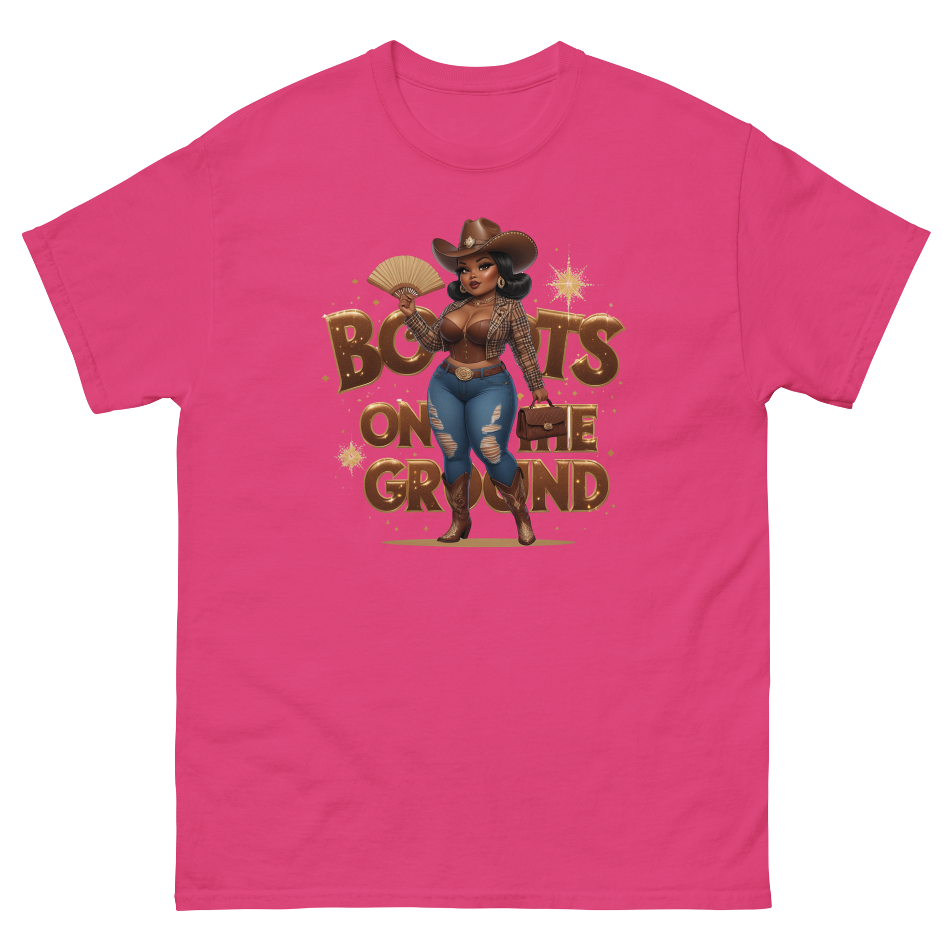 Boots on the Ground Curvy Cowgirl T-Shirt – Bold Western Style Women Tees Style Junction – Custom Digital Designs & Apparel Heliconia S