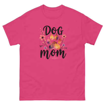 Dog Mom Sunset Floral T-Shirt – Heartbeat Paw Print Design Women Tees Style Junction – Custom Digital Designs & Apparel Heliconia S